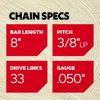 Earthwise EXCELFU 3 Pack 8 inch Chainsaw Chains 3/8 LP .050 Inch 33 Drive Links Compatible for Chicago Greenworks and More 